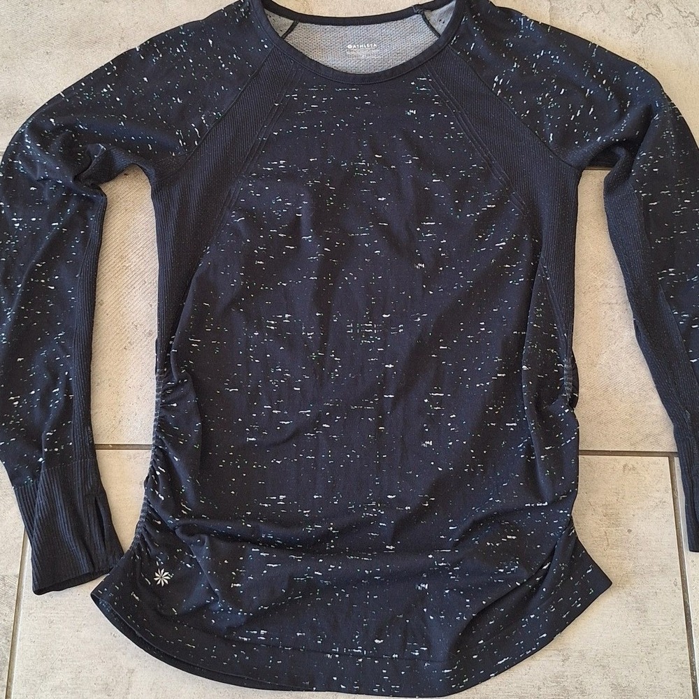 Athleta Speedlight Speckle Long Sleeve Top XL Black Workout Athleisure Yoga